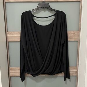 Black Draped Long-Sleeve Women's Top